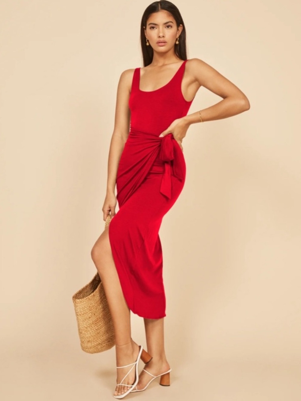Reformation | Dresses | Reformation Kaila Jersey Knit Sarong Wrap Dress In Tomato Red New Size Small